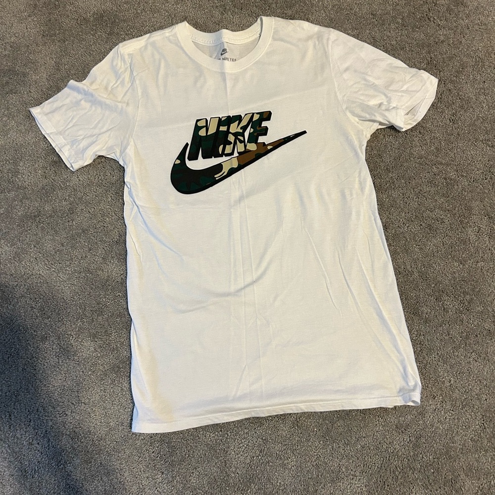 Nike White Tee with Camo Logo